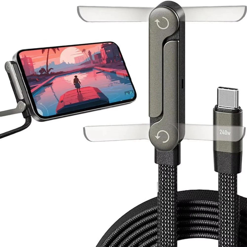 Usb-C to Cable with Integrated Folding Phone Stand and 240w Fast Charging - Image 6
