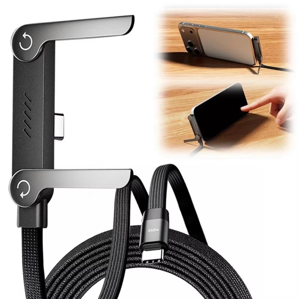 Usb-C to Cable with Integrated Folding Phone Stand and 240w Fast Charging - Image 8