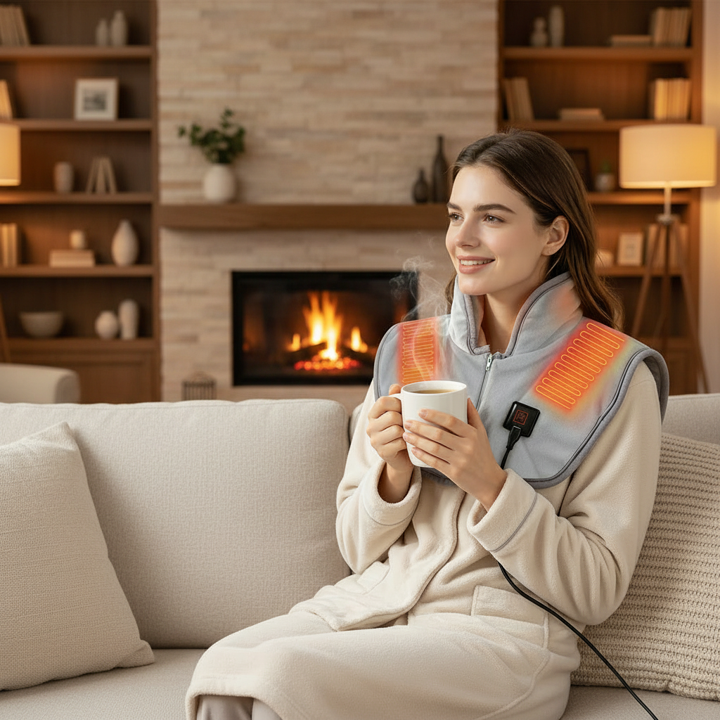 USB Neck Heating Pad with Fleece Collar and Shoulder Coverage for Heat Therapy - Image 1