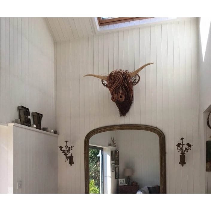 Wall Decor Highland Cow Head Sculpture with Woven Willow and Curved Horns - Image 4