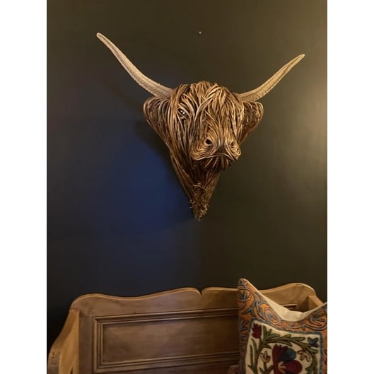 Wall Decor Highland Cow Head Sculpture with Woven Willow and Curved Horns - Image 7