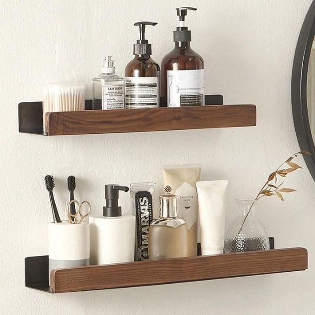 Wall Mounted Floating Shelves with Wooden Front Rail and Metal Bracket - Image 3