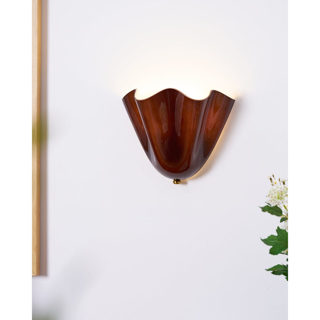 Wall Sconce Lighting with Wavy Glass Handkerchief Shade and Brass Finial - Image 12