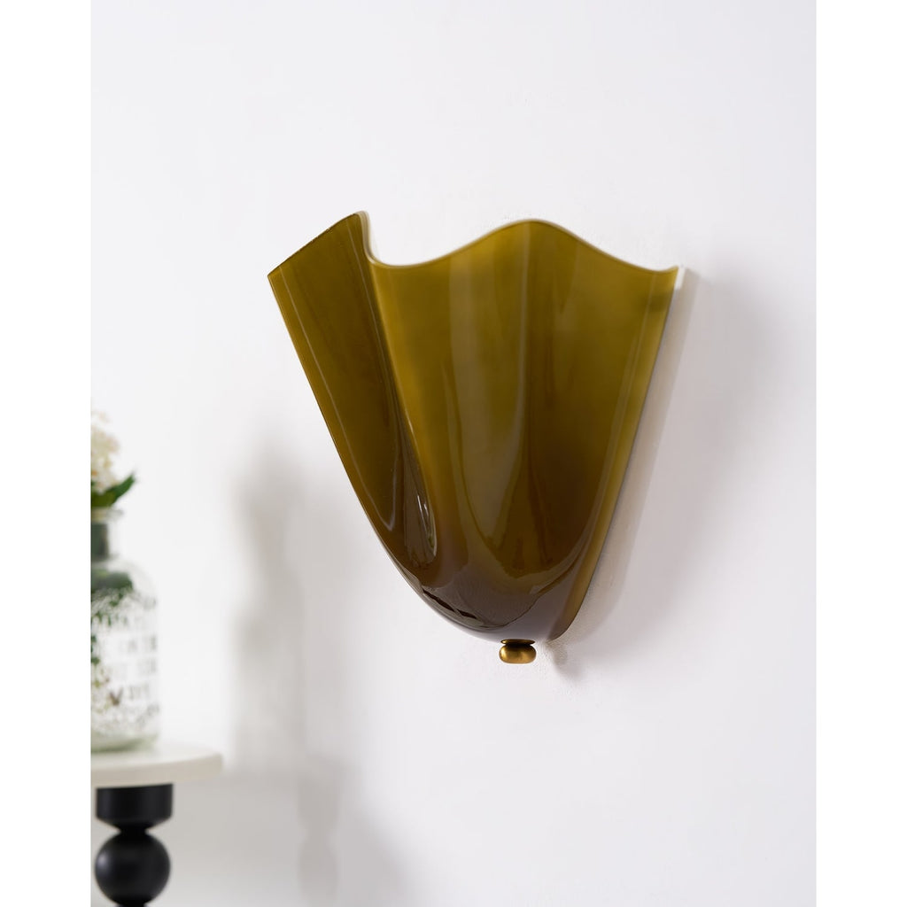 Wall Sconce Lighting with Wavy Glass Handkerchief Shade and Brass Finial - Image 34