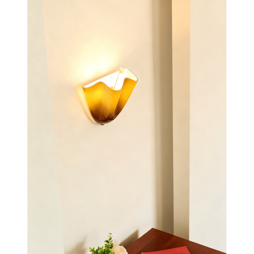 Wall Sconce Lighting with Wavy Glass Handkerchief Shade and Brass Finial - Image 41