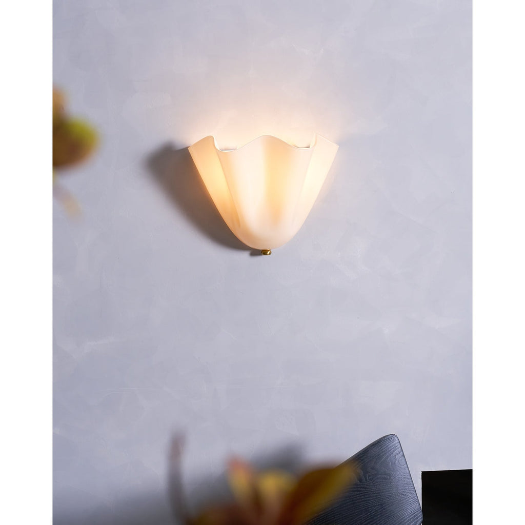 Wall Sconce Lighting with Wavy Glass Handkerchief Shade and Brass Finial - Image 45