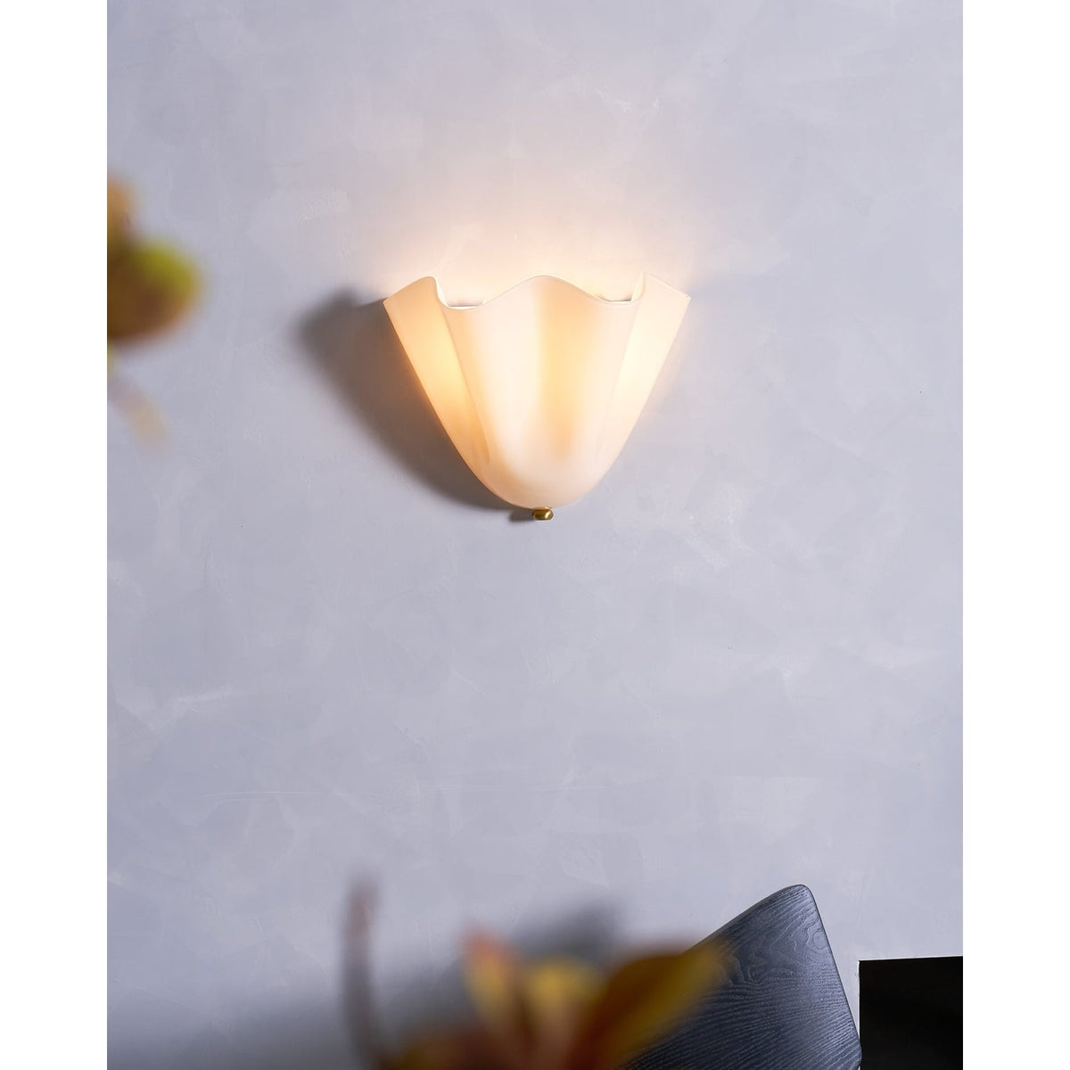 Wall Sconce Lighting with Wavy Glass Handkerchief Shade and Brass Finial - Image 45