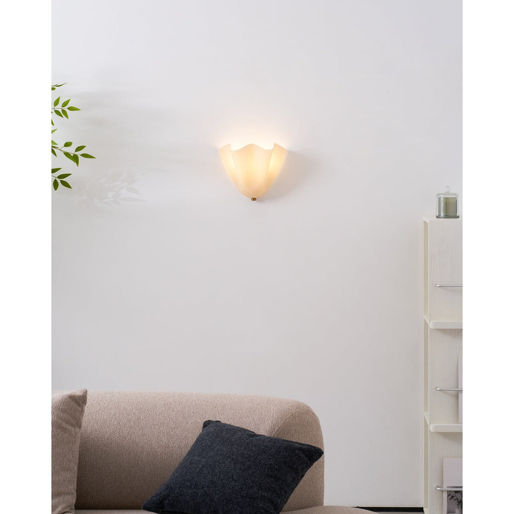 Wall Sconce Lighting with Wavy Glass Handkerchief Shade and Brass Finial - Image 48