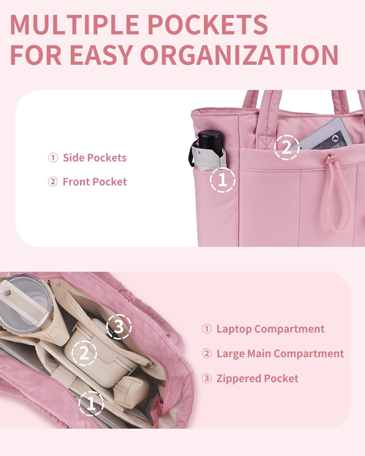 Elegancka tote torba na co dzień z przegrodą na kubek i bezpieczną przegrodą na laptopa