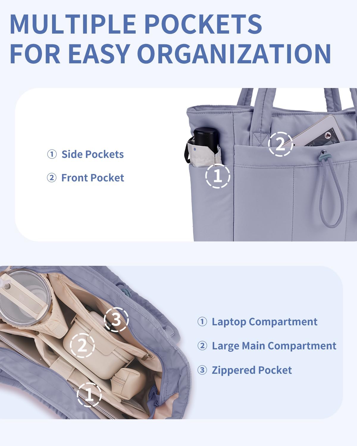 Elegancka tote torba na co dzień z przegrodą na kubek i bezpieczną przegrodą na laptopa