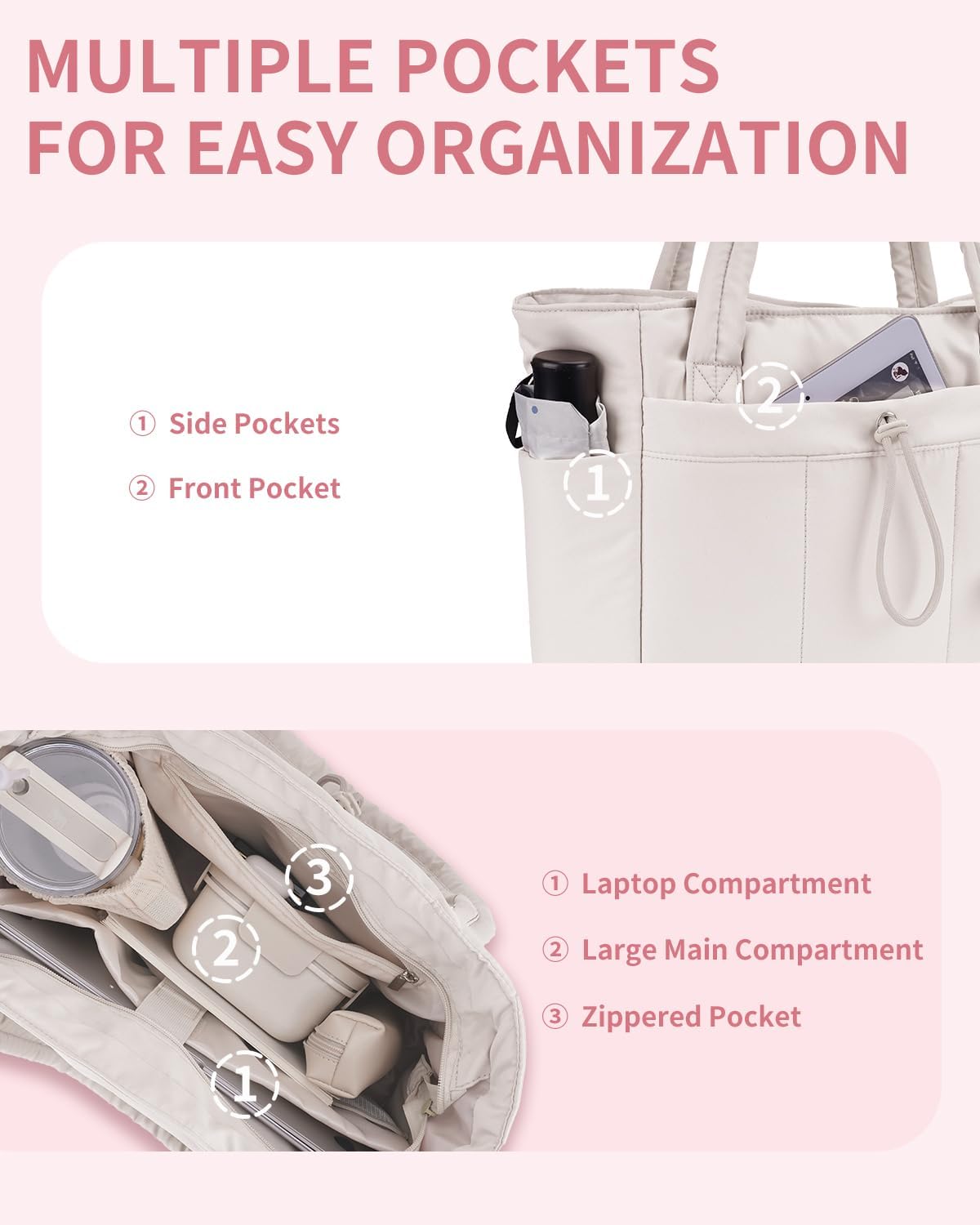 Elegancka tote torba na co dzień z przegrodą na kubek i bezpieczną przegrodą na laptopa