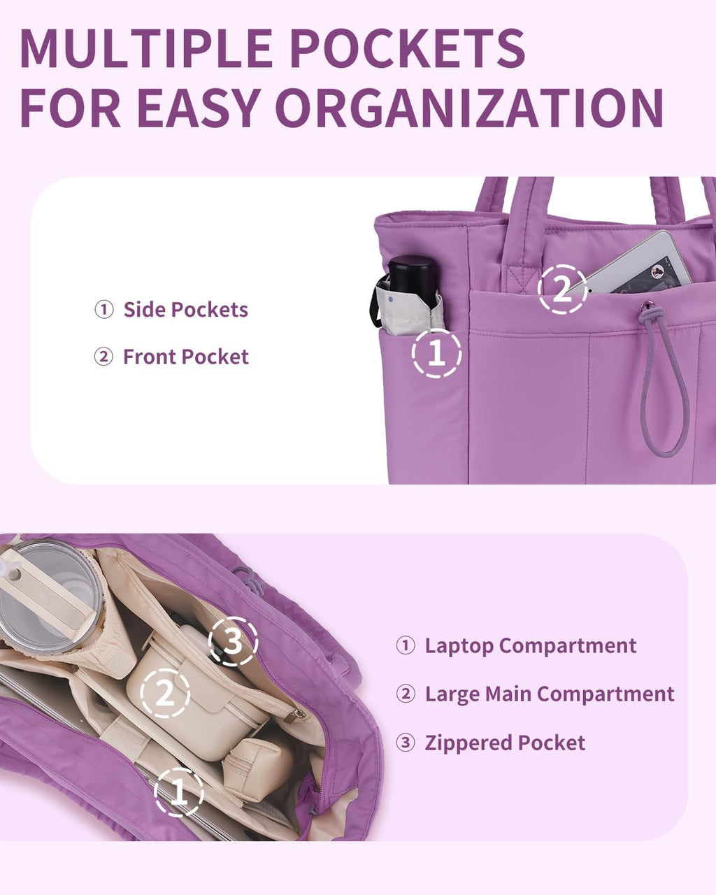 Elegancka tote torba na co dzień z przegrodą na kubek i bezpieczną przegrodą na laptopa