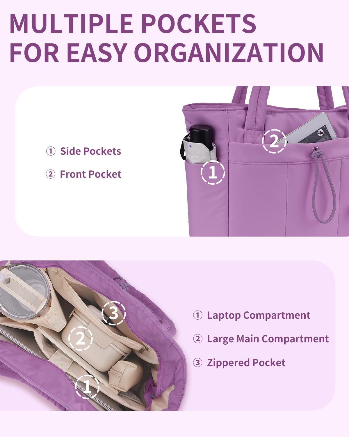 Elegancka tote torba na co dzień z przegrodą na kubek i bezpieczną przegrodą na laptopa