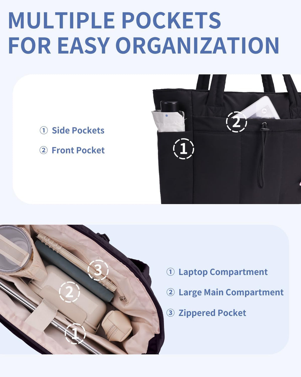 Elegancka tote torba na co dzień z przegrodą na kubek i bezpieczną przegrodą na laptopa