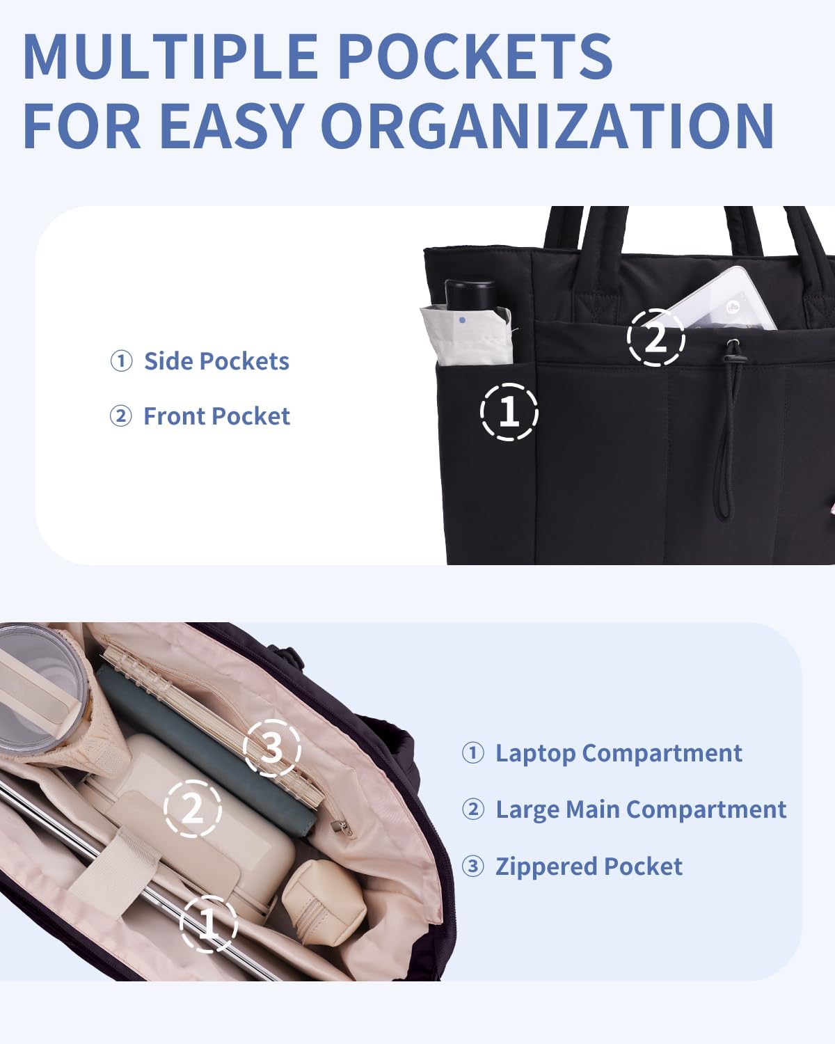 Elegancka tote torba na co dzień z przegrodą na kubek i bezpieczną przegrodą na laptopa