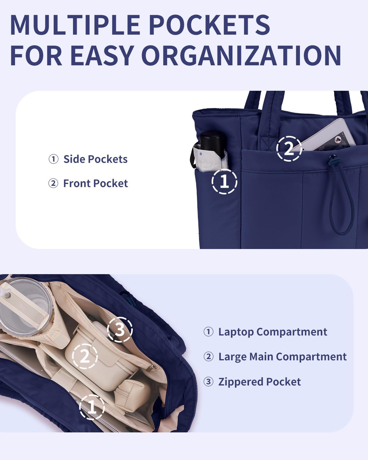 Elegancka tote torba na co dzień z przegrodą na kubek i bezpieczną przegrodą na laptopa