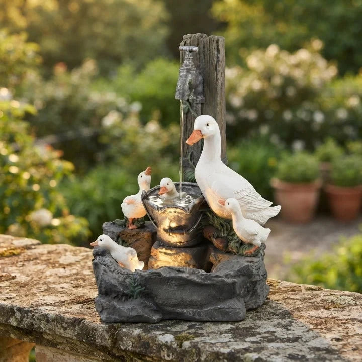 Water Fountain Solar Powered Tabletop with Hand-Painted Animal Figure and LED Lighting - Image 1