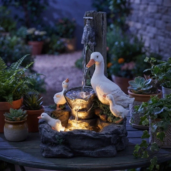 Water Fountain Solar Powered Tabletop with Hand-Painted Animal Figure and LED Lighting - Image 4