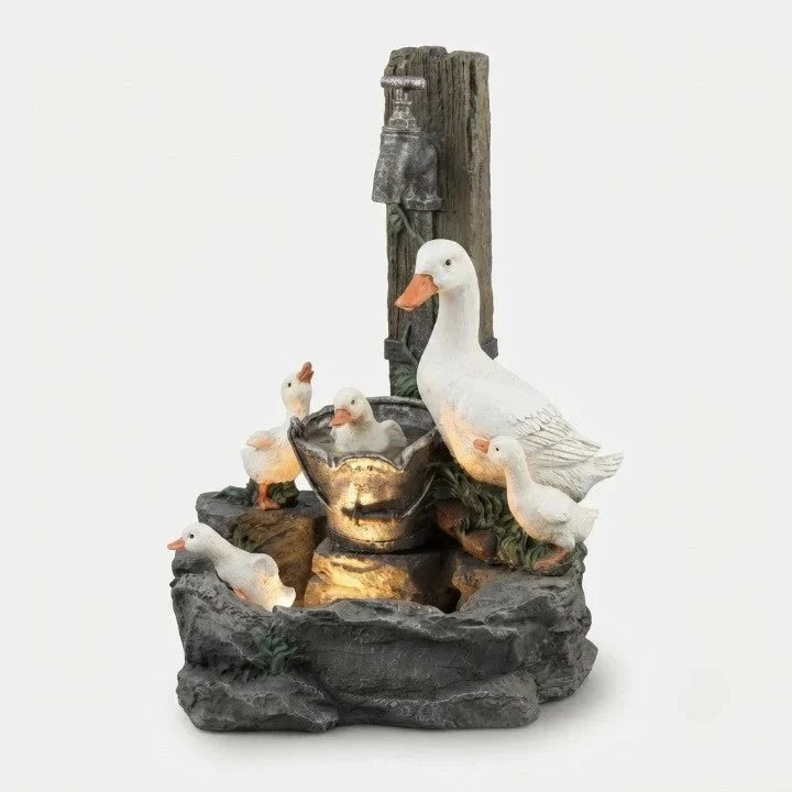 Water Fountain Solar Powered Tabletop with Hand-Painted Animal Figure and LED Lighting - Image 9