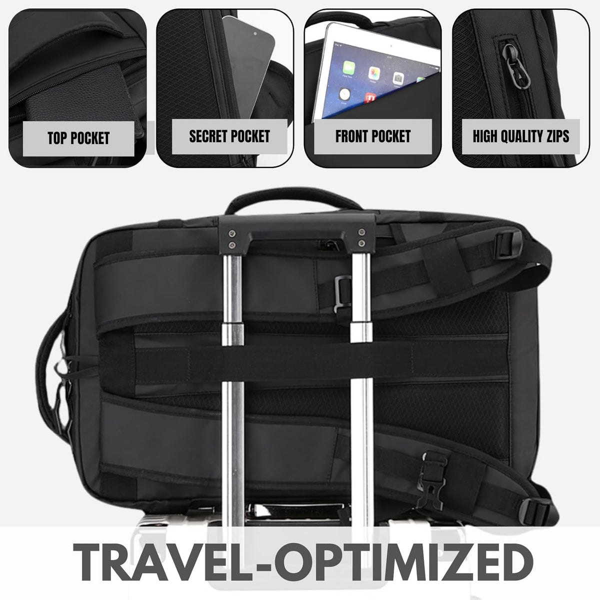 Water-Resistant Travel Laptop Backpack with USB Port and Luggage Strap - Image 3