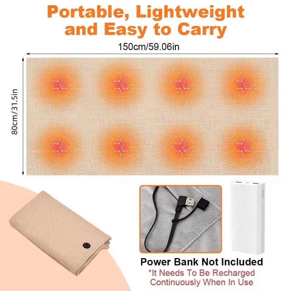 Wearable Heated Blanket with USB Power 8 Heating Zones and Zipper Closure - Image 5