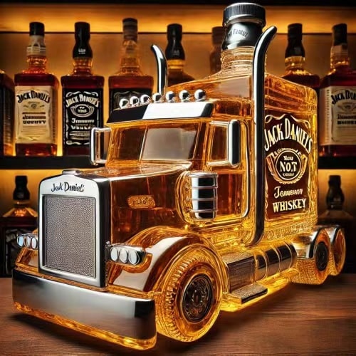 Whiskey Decanter Semi-Truck Glass Bottle with Decorative Stopper and Molded Wheels - Image 2