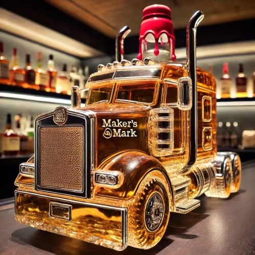 Whiskey Decanter Semi-Truck Glass Bottle with Decorative Stopper and Molded Wheels - Image 3