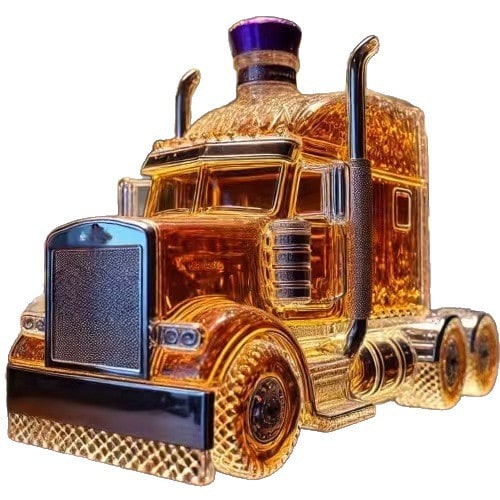 Whiskey Decanter Semi-Truck Glass Bottle with Decorative Stopper and Molded Wheels - Image 4