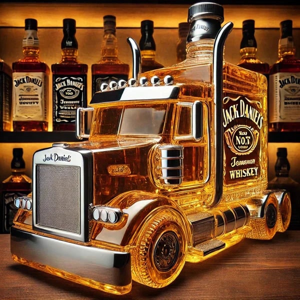 Whiskey Decanter Semi-Truck Shaped Glass with Chrome Accents and Removable Stopper - Image 2