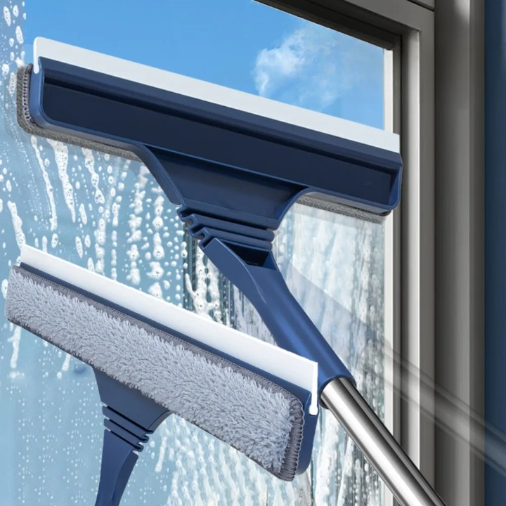 Window Squeegee with Microfiber Scrubber and Telescopic Stainless Steel Handle - Image 1