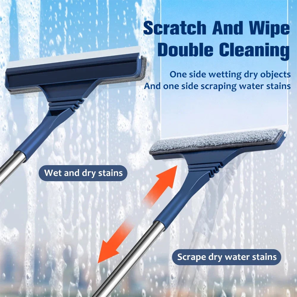 Window Squeegee with Microfiber Scrubber and Telescopic Stainless Steel Handle - Image 2