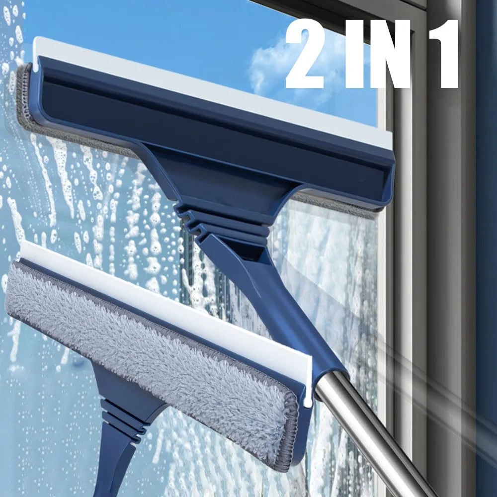 Window Squeegee with Microfiber Scrubber and Telescopic Stainless Steel Handle - Image 3