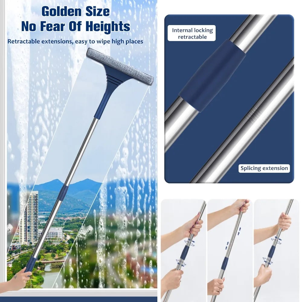 Window Squeegee with Microfiber Scrubber and Telescopic Stainless Steel Handle - Image 5