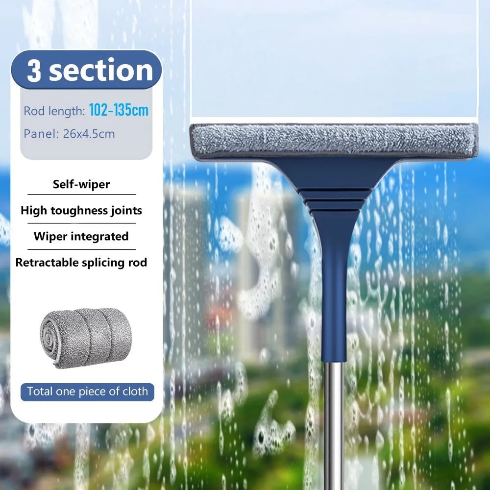 Window Squeegee with Microfiber Scrubber and Telescopic Stainless Steel Handle - Image 9