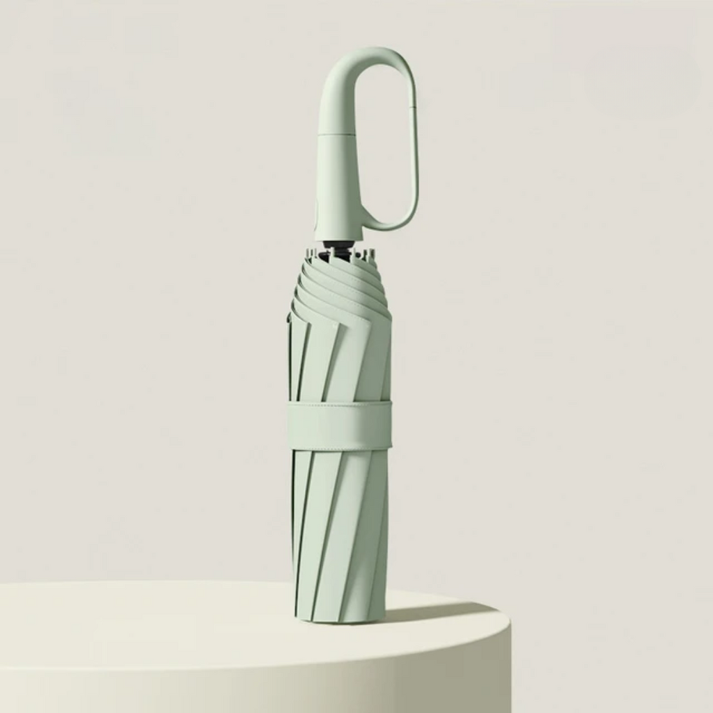 Windproof Travel Umbrella with Carabiner Handle Compact Collapsible Design and Wind-Resistant Ribs - Image 1