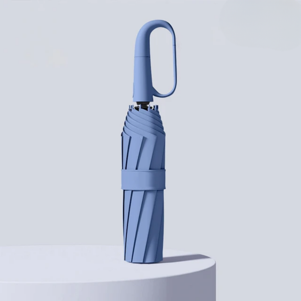 Windproof Travel Umbrella with Carabiner Handle Compact Collapsible Design and Wind-Resistant Ribs - Image 2
