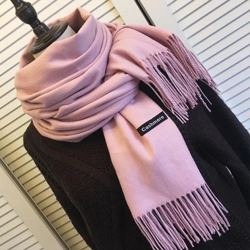 Women's Cashmere Knit Scarf with Twisted Fringe and Matte Finish - Image 1