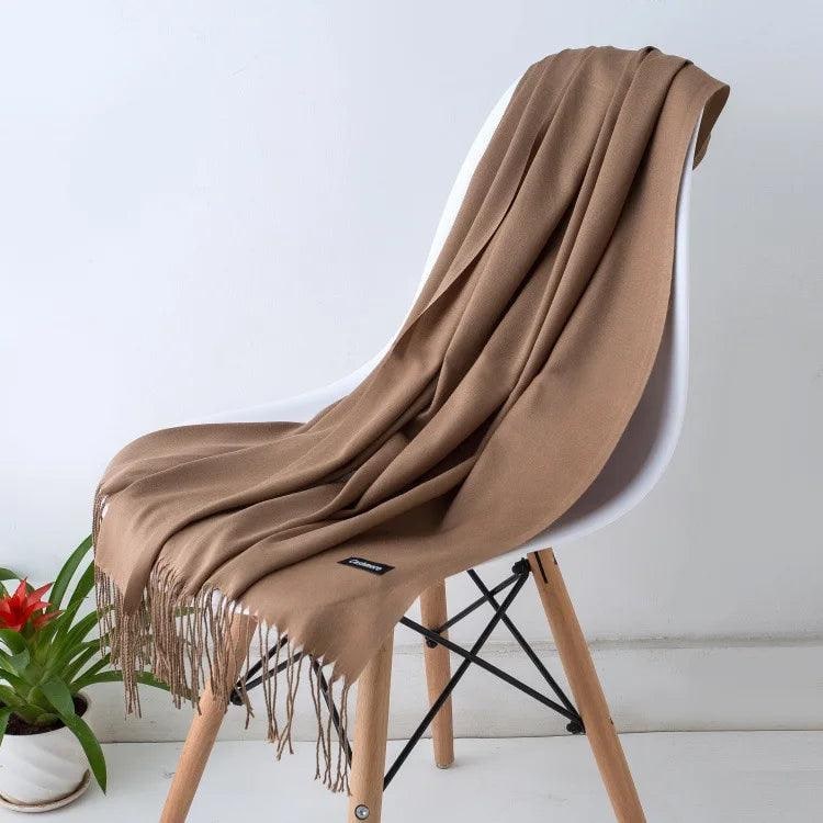 Women's Cashmere Knit Scarf with Twisted Fringe and Matte Finish - Image 12