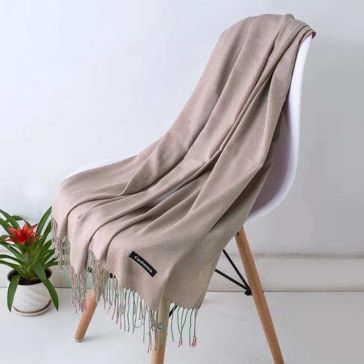 Women's Cashmere Knit Scarf with Twisted Fringe and Matte Finish - Image 16
