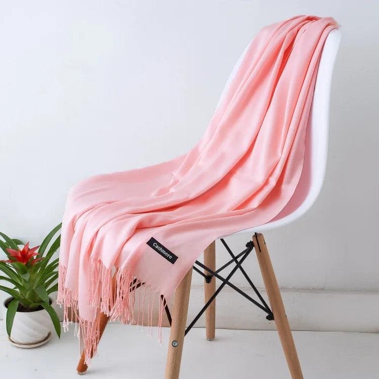 Women's Cashmere Knit Scarf with Twisted Fringe and Matte Finish - Image 35