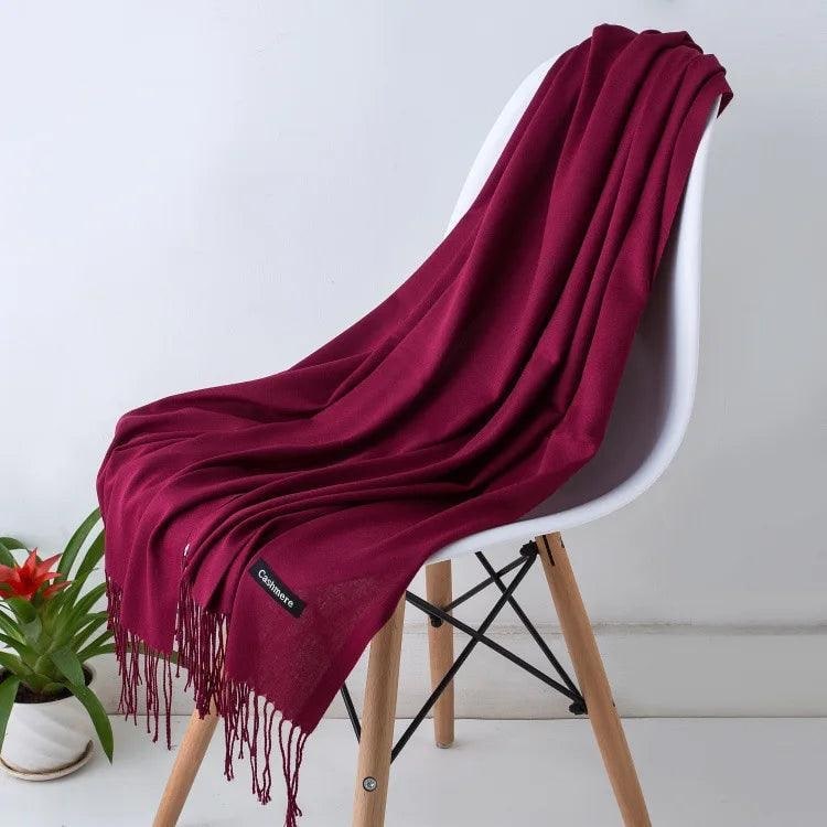 Women's Cashmere Knit Scarf with Twisted Fringe and Matte Finish - Image 36