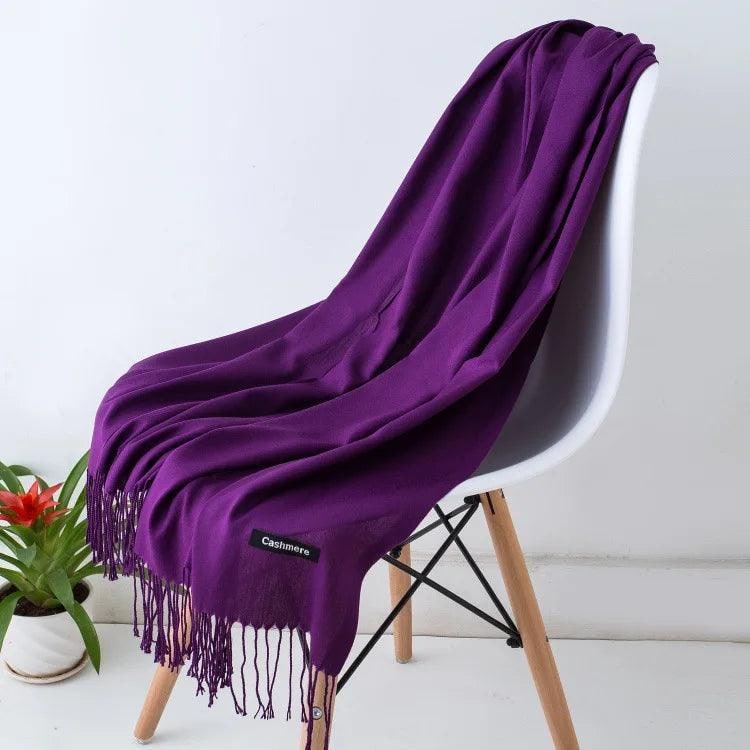 Women's Cashmere Knit Scarf with Twisted Fringe and Matte Finish - Image 38