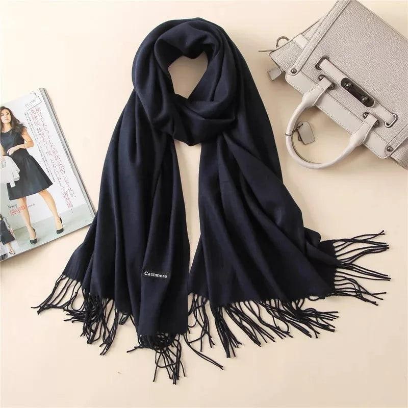 Women's Cashmere Knit Scarf with Twisted Fringe and Matte Finish - Image 6