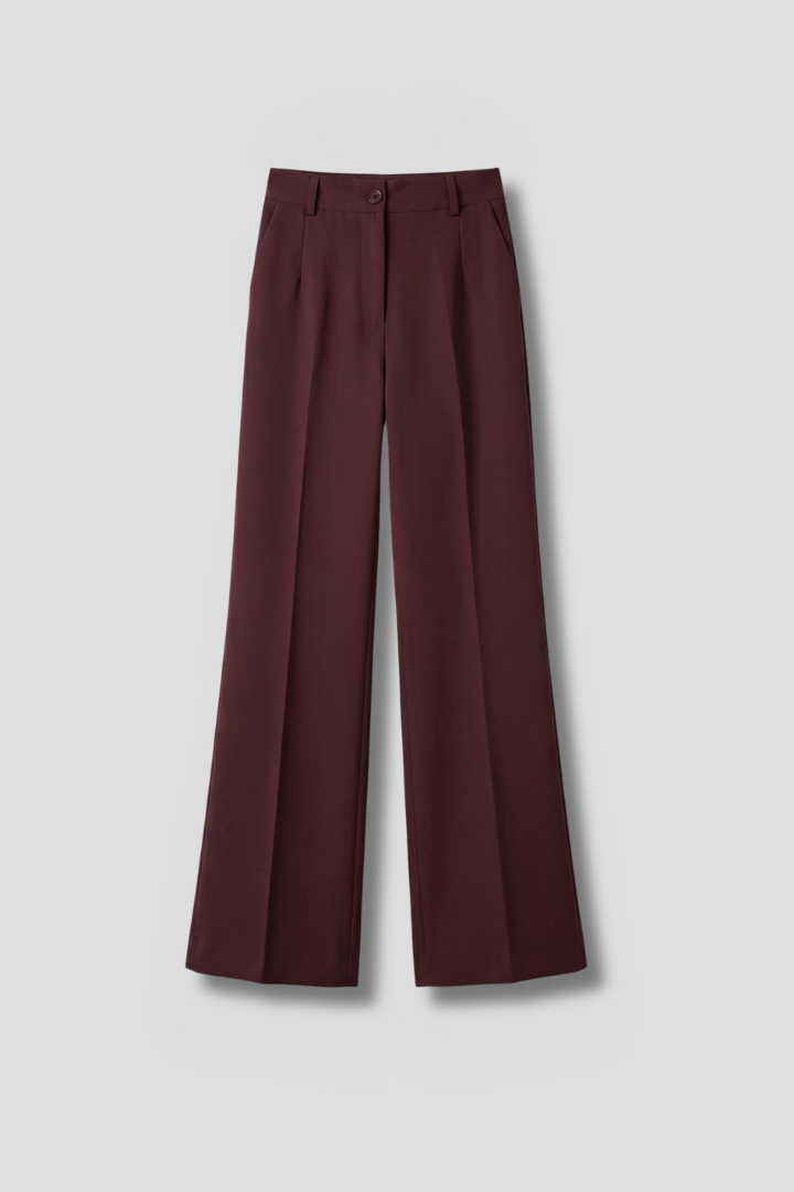 Women's High-Waisted Wide Leg Trousers with Tailored Fit and Button Closure - Image 1