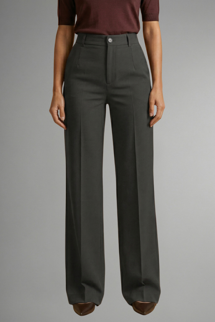 Women's High-Waisted Wide Leg Trousers with Tailored Fit and Button Closure - Image 10