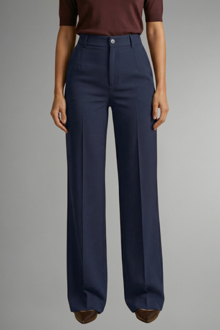 Women's High-Waisted Wide Leg Trousers with Tailored Fit and Button Closure - Image 11