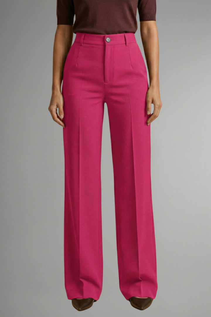 Women's High-Waisted Wide Leg Trousers with Tailored Fit and Button Closure - Image 12