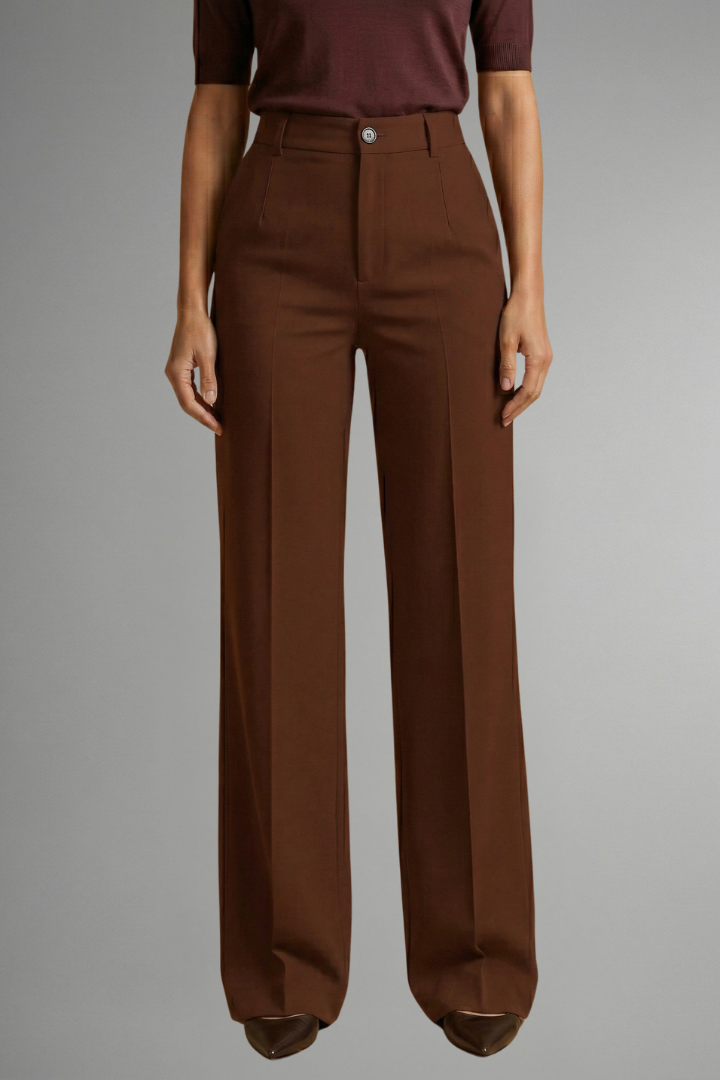 Women's High-Waisted Wide Leg Trousers with Tailored Fit and Button Closure - Image 13