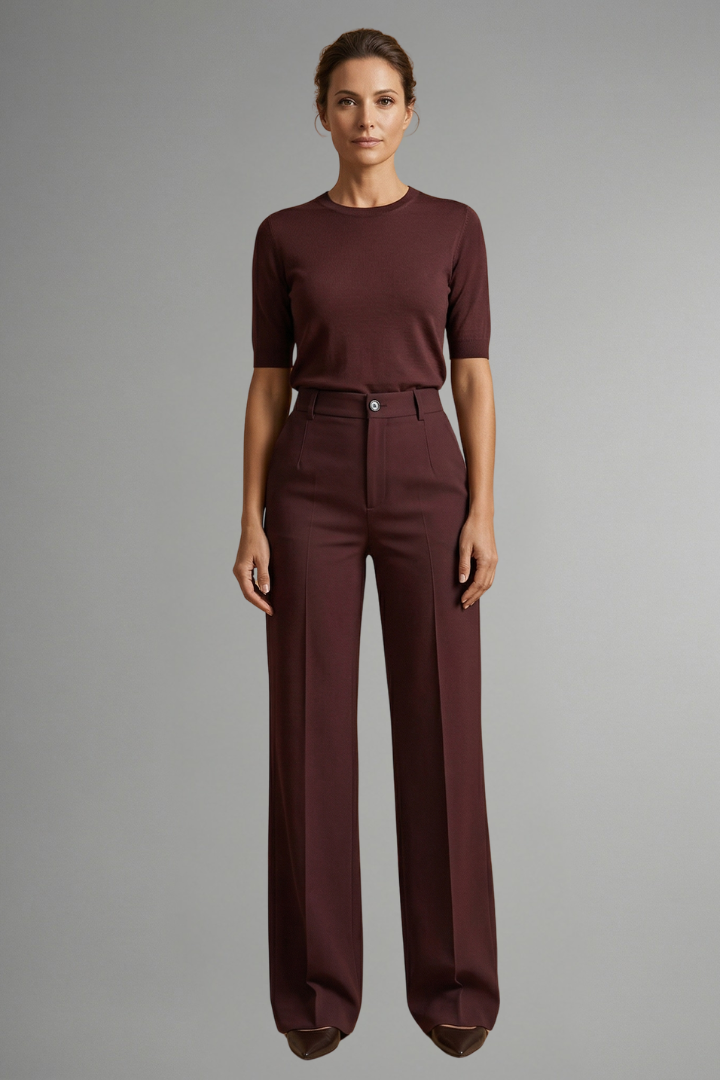 Women's High-Waisted Wide Leg Trousers with Tailored Fit and Button Closure - Image 2