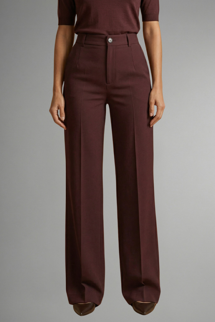 Women's High-Waisted Wide Leg Trousers with Tailored Fit and Button Closure - Image 3